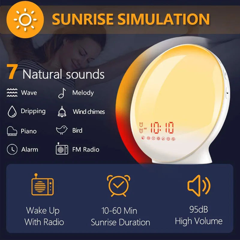 GoldByte Premium Sunrise Alarm Clock – Smart App Control, Sleep Sounds & 360° Ambient Light