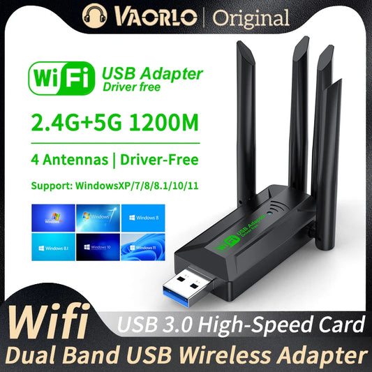 1200Mbps Dual Band Wi-Fi USB Adapter with 4 Antennas, 802.11AC, USB 3.0 High-Speed Wireless Receiver for PC/Laptop