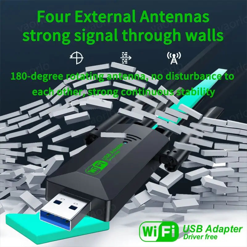 1200Mbps Dual Band Wi-Fi USB Adapter with 4 Antennas, 802.11AC, USB 3.0 High-Speed Wireless Receiver for PC/Laptop